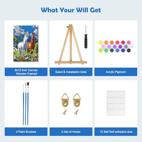 MOGTAA Paint by Numbers Kit for Adults with Frame, Horse Paint by Number Canvas, Mountains Paint by Numbers with Easel, DIY Flowers Scenery Oil Painting Kit for Home Wall Decor 8 x 12 Inch - Image 5