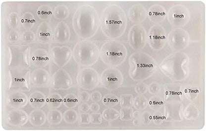 ScivoKaval Cabochon Gem Jewelry Silicone Mold Oval Teardrop Square Heart Round Shapes for Polymer Clay Crafting Resin Epoxy Pendant Earrings Making Casting DIY Craft Mold 29 Design 58 Cavity Large - Image 7