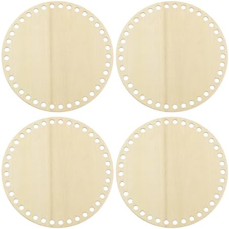 PATIKIL 6" Diameter Crochet Basket Bottom Wood Color 4Pcs by PATIKIL