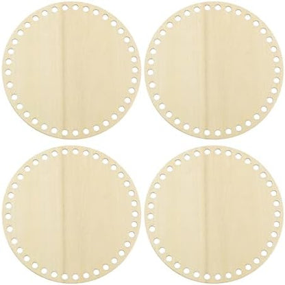 PATIKIL 6" Diameter Crochet Basket Bottom Wood Color 4Pcs by PATIKIL