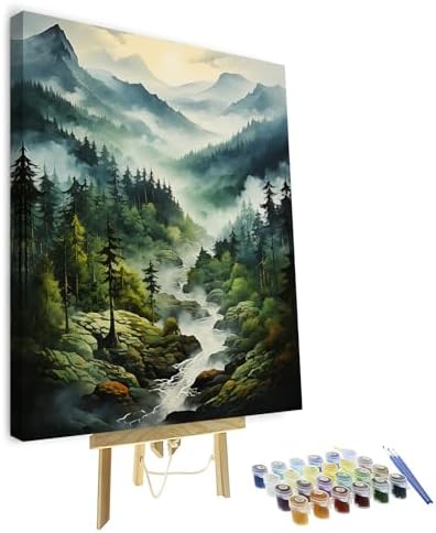 TUMOVO DIY Framed Paint by Numbers for Adults Forest Landscape, Acrylic Paint Kit, 16"x20" by TUMOVO