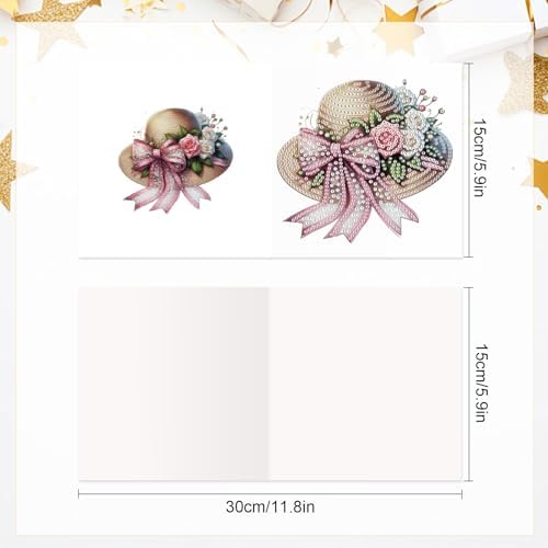 LazyFold 6Pcs DIY Diamond Art Painting Greeting Cards with Envelopes, Flower Hats All Occasion Note Card Kit for Women, Handmade Thank You Birthday Friendship Cards Gift - Image 2