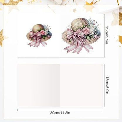 LazyFold 6Pcs DIY Diamond Art Painting Greeting Cards with Envelopes, Flower Hats All Occasion Note Card Kit for Women, Handmade Thank You Birthday Friendship Cards Gift - Image 2