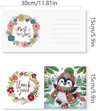 jinglinhh 6pcs Diamond Art Painting Christmas Penguin Snowman Aurora Greeting Cards with Envelopes, DIY Card Making Kits for Adults, Diamond Art Postcards Holiday Cards Craft Gifts - Image 2