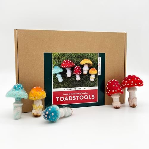 Bergin & Bath Needle Felting Kit, Toadstools - Adult Art Craft Kit for Beginners - Planet Friendly Wools by BerginBath