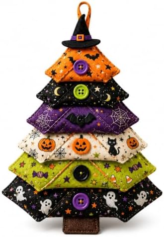 Layered Fabric Tree Ornament DIY Sewing Kit, Halloween Quilted Patchwork Seasonal Tree Kit with Button & Hanging, Festive Holiday Seasonal Handmade Art Kit for Adults Beginner(Halloween) by Unknown