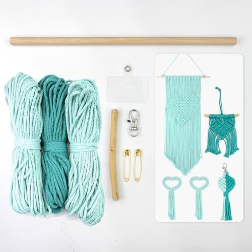 BUFANTL DIY Macrame Heart Kit for Beginners, 5-Piece Starter Set with 2 Wall Hangings, 1 Keychain & 2 Napkin Rings, Boho Weaving Craft Kit for Adults by Unknown