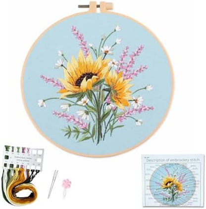 Silentsea Embroidery Kit – Sunny Sunflowers with Delicate Purple and White Floral Accents, Perfect for Beginners and Craft Lovers by Silentsea