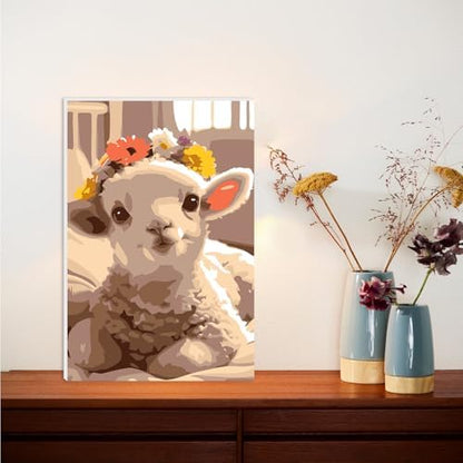 Lxmsja Fluffy Lamb Paint by Numbers Kit for Adults, Lamb Flower Acrylic Paint by Numbers for Adults Beginner, DIY Craft Supplies Oil Painting Kits for Home Wall Decor 8x12 inch (Framed) - Image 2