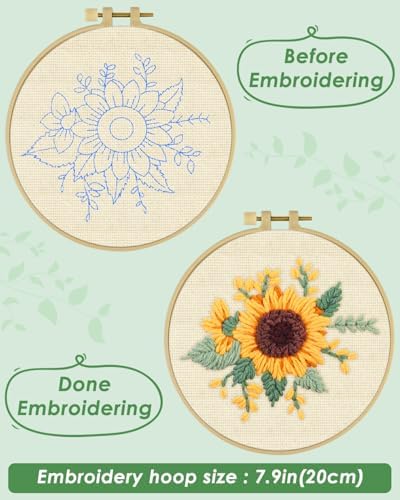 ERKOON Punch Needle Kit Beginners Adults, DIY Easy Flower Embroidery Set for Starter Art Craft, Needling Punching Project with Patterns, Tools, Yarns, Hoop, Instruction (Yellow Flowers) - Image 3