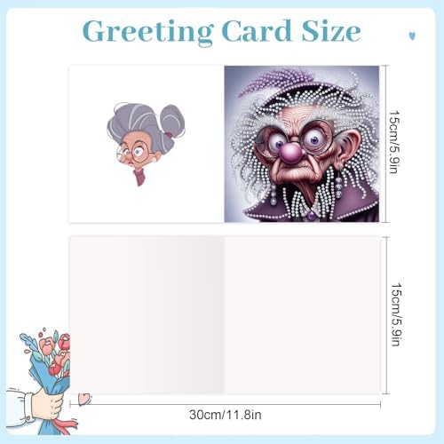 6pcs Diamond Painting Greeting Card with envelopes, DIY Crazy Old Man Diamond Art Greeting Card for Blessing and Wish Special Shaped Arts Crafts for Christmas Birthday Thanksgiving Day Holiday - Image 2