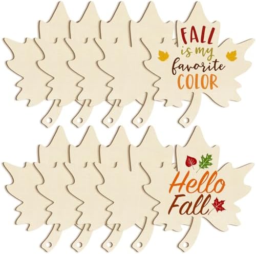 Large Size 7inch Wooden Fall Ornaments to Paint Halloween Thanksgiving Thanksgiving, Maple Leaf Cutouts Unfinished DIY Blank Unfinished Wood Discs Ornament for Crafts Hanging Autumn Decorations 10PCS by Sophena