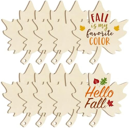 Large Size 7inch Wooden Fall Ornaments to Paint Halloween Thanksgiving Thanksgiving, Maple Leaf Cutouts Unfinished DIY Blank Unfinished Wood Discs Ornament for Crafts Hanging Autumn Decorations 10PCS by Sophena