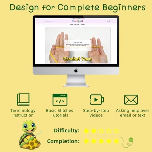 WaldyWop Crochet Kit for Beginners – Easy to Follow Tutorials, Ergonomic Hook & Tangle-Free Yarn, Complete DIY Craft Set for Teen Girls (13+) & Women, Stress Relief & Home Decor (Turtle Coaster) - Image 4