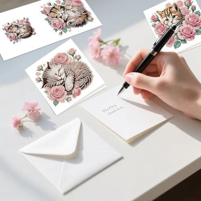 MVVMTOP 6pcs Diamond Painting Greeting Card with envelopes, DIY Cat and Rose Diamond Art Greeting Card for Blessing and Wish Special Shaped Arts Crafts for Christmas Birthday Thanksgiving Day Holiday - Image 4