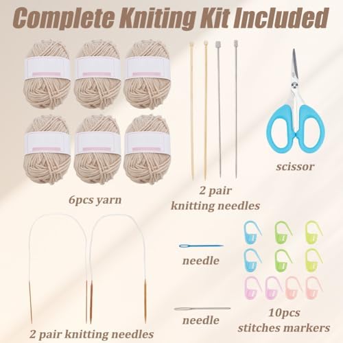 WEBEEDY Knitting Kit for Beginners Adults, Hat Scarf Glove Knitting Starter Kit Complete Beginners Knit Set with Yarn, Knit Needles, Easy to Follow Instruction for Crocheting Accessories Gift - Image 2