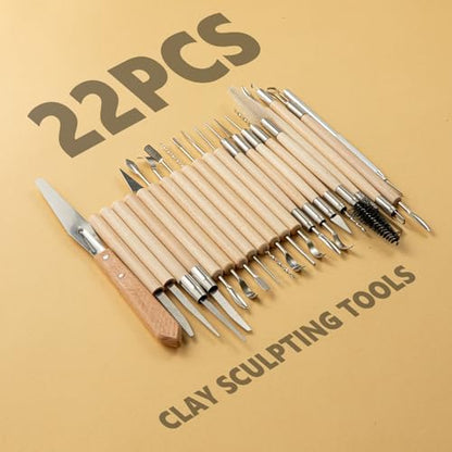 22PCS Wooden Pottery Sculpting Tools, Wood Clay Cleaning Tool Set, Ceramic Modeling Tool for Carving, Molding, Cutting, Trimming, Pottery Wheel, Crafting Supplies, Beginners, Adults, Students - Image 6