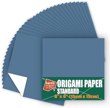 [Taro's Origami Studio] Standard 6 Inch One Sided Single Color (Blue Grey) 50 Sheets (All Same Color) Square Easy Fold Premium Japanese Paper for Beginner (Made in Japan) by TAROSORIGAMISTUDIO