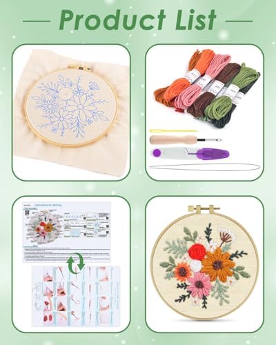 ERKOON Punch Needle Kit Beginners Adults, DIY Easy Flower Embroidery Set for Starter Art Craft, Needling Punching Project with Patterns, Tools, Yarns, Hoop, Instruction (Rainbow Flowers) - Image 2