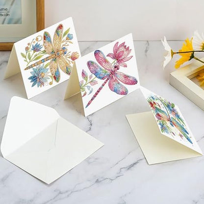 Tontut 6pcs 5D DIY Diamond Painting Kit Greeting Card,Diamond Handmade Greeting Card with Envelope, Holiday Gift Congratulations Colourful Dragonfly - Image 7