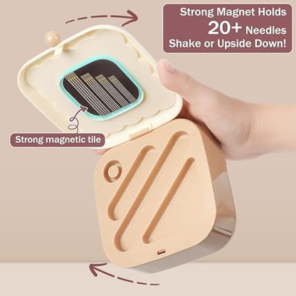 LOTOFUN Small Sewing Kit Box: Cookie Design Portable 2-Layer Organizer Magnetic Needle and Thread Kits Holder Basic Case - Travel Emergency Clothes Repair for Adults (Beige) - Image 3