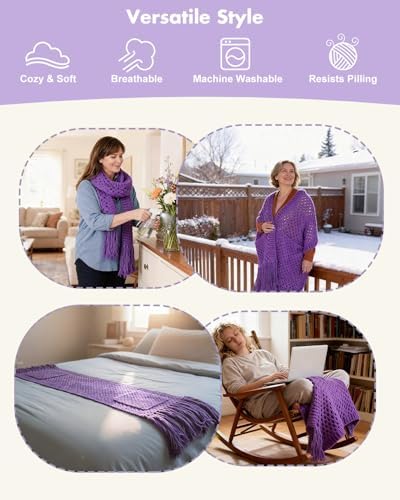 Arborthread Crochet Kit for Beginners, Easy All-Season Pocket Shawl Pureple - Image 5