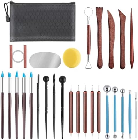 28PCS Ceramic & Pottery Modeling Tools, Clay Tools Sculpting, Polymer Tools Kit, Ceramics Tools Set, Air Dry Clay Tools for Carving, Molding, Pottery Wheel, Crafting Supplies, Pros, Beginners, Adults by Unknown