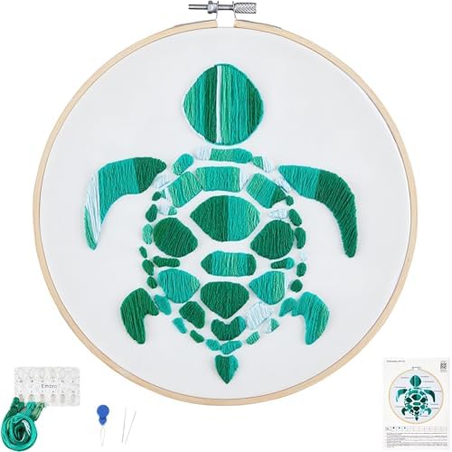 Sea Turtle Embroidery Kits for Beginners Adults, Hand DIY Embroidery Starter Kit, Stamped Cross Stitch Kits for Beginners Adult Craft Kits for Women, Entire Set of Embroidery Supplies & Video Tutorial by Unknown