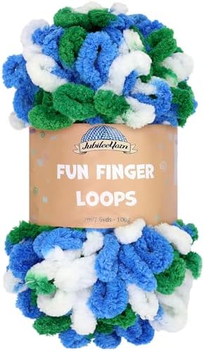 JubileeYarn Fun Finger Loops Yarn - Blue Green White - 1 Skein by BambooMN