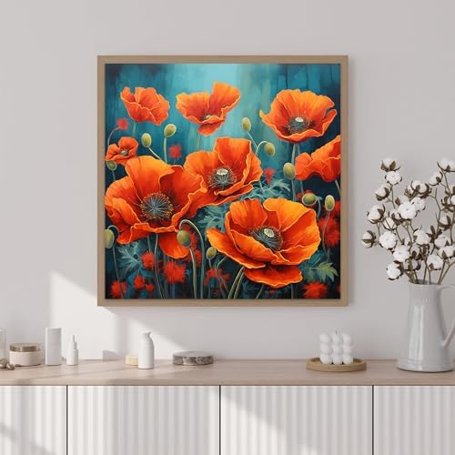 Artunion Framed Paint by Numbers Kit for Adults Beginners & Kids Ages 8-12,Red Poppy Paint by Number with Frame,Flower Adult Paint by Numbers Kit on Canvas 10 * 10 Inch Without Easel - Image 2