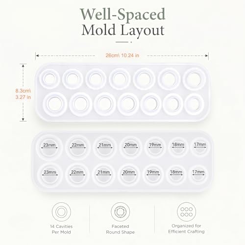 2Pcs Resin Ring Molds with 14 Rings and 7 Sizes,Silicone Resin Rings Making Kit,Round Pendant Jewelry Casting Mold for DIY Earrings Necklace Pendants Keyrings Crafts Decorations Making - Image 3
