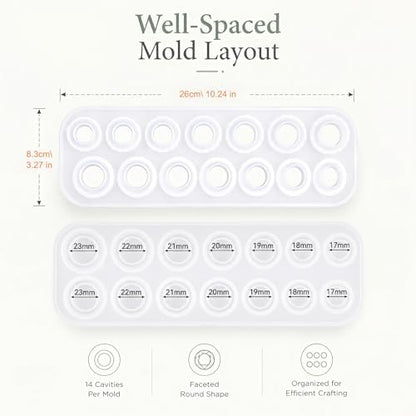 2Pcs Resin Ring Molds with 14 Rings and 7 Sizes,Silicone Resin Rings Making Kit,Round Pendant Jewelry Casting Mold for DIY Earrings Necklace Pendants Keyrings Crafts Decorations Making - Image 3