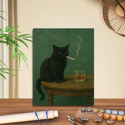 Cat Paint by Numbers Animals DIY Black Cat Painting On Canvas 16 x 20 inch - Image 2