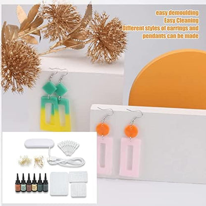 KunEchevyr Resin Earring Mold Set with Glue, DIY Earring Kit, 10 Straws 6 Color Glue 50 Gold Rings 20 Ear Hooks, Jewelry Making Kit for DIY Lovers with Lamp and Silicone - Image 7