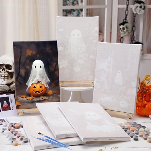 YooNotee 6 Pack Halloween Paint by Numbers with Easels Brushes, Ghost - Image 6