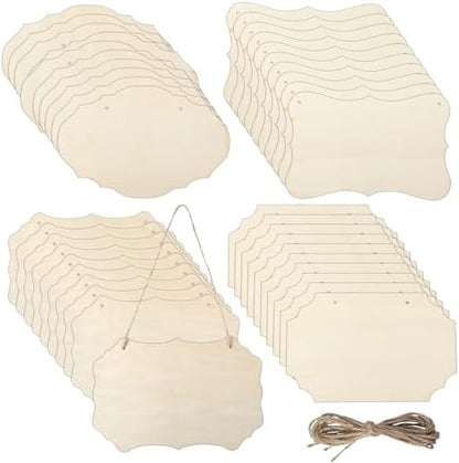 40 Pcs Unfinished Hanging Wood Sign with Rope - 4 Styles Blank Rectangle & Oval Wooden Plaques for DIY Crafts, Painting, Door & Wall Art Decor, 8.66 x 5.79 Inches by Unknown