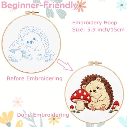 Nuberlic Embroidery Kit for Beginners Stamped Hedgehog Needlepoint - Image 4