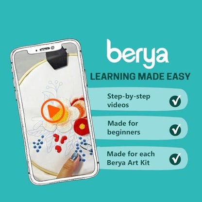 BERYA Embroidery Kit for Beginners, Flowers and Leaves Embroidery Practice Kit, Hand Floral Embroidery Starter Kit for Adults with Video Step by Step Instructions, Hoops, Threads and Needles (BEF014) - Image 5
