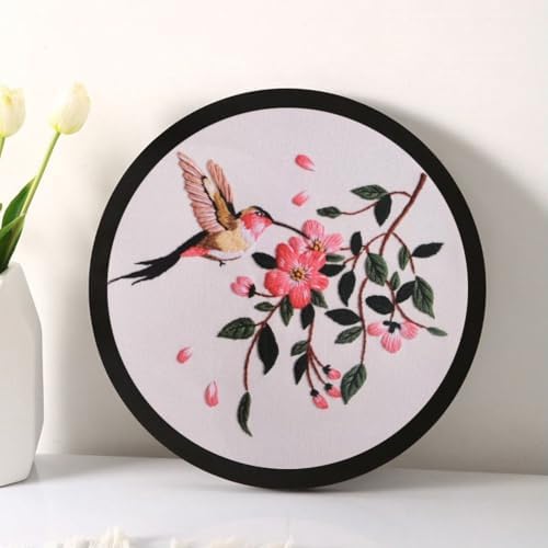 Esffaci Embroidery Starter Kit for Adult Beginner with Hummingbird Flower Pattern Hand Embroidery Set with Cloth Hoop Needle Threader Floss and Instruction - Image 4