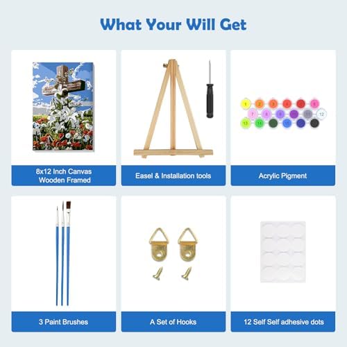 MOGTAA Cross Flowers Paint by Numbers Kit for Adults Beginners with Frame, Landscape Adult Paint by Number Kits on Canvas with Easel, Easy DIY Oil Painting Kits for Home Decor, 8x12in - Image 5