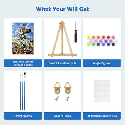 MOGTAA Cross Flowers Paint by Numbers Kit for Adults Beginners with Frame, Landscape Adult Paint by Number Kits on Canvas with Easel, Easy DIY Oil Painting Kits for Home Decor, 8x12in - Image 5