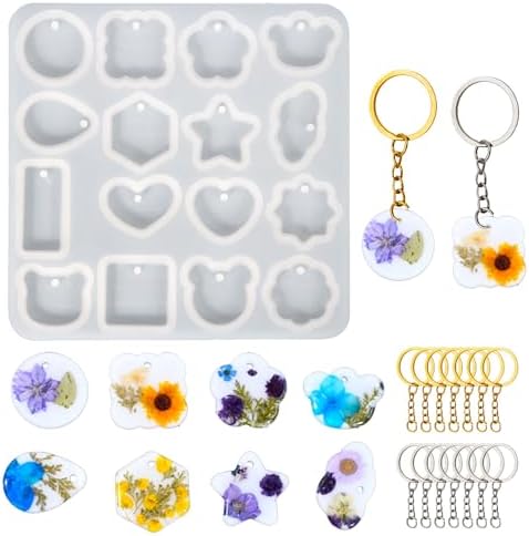 TZIFQO Keychain Resin Molds Silicone with Hole,16 Cavities UV Resin Jewelry Pendant Mold for DIY Epoxy Resin Molds for Keychain Pendant Jewelry Making by Unknown