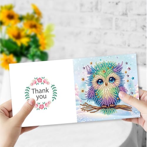 DIY Diamond Greeting Cards Set Christmas, 5D DIY Diamond Art Painting Greeting Card, DIY Christmas Card Making Kits for Family Friends Handmade Gift-#30-Owl - Image 3