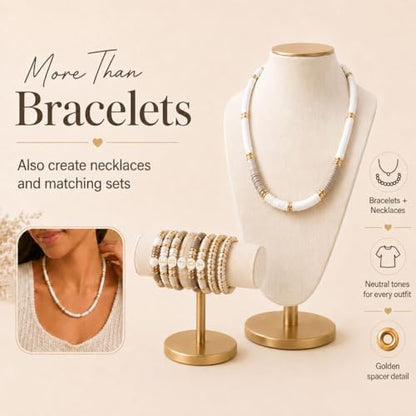 Believo 24-Grid DIY Clay Beads Bracelet Kit - 4 Soft Beige Colors Polymer Clay Beads + Golden Spacer Beads & Alphabet Beads + 5m Elastic Cord for Jewelry Making, Friendship Bracelets & Gift Crafts - Image 7