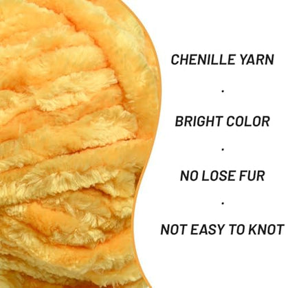 Chenille Velvet Soft Yarn Golden Yellow 3 Pack - Image 2