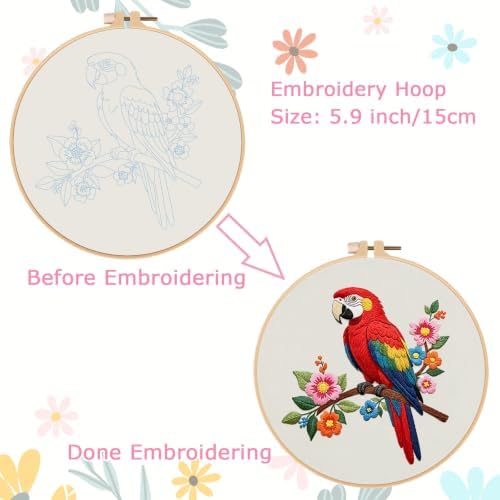 Nuberlic Parrot Embroidery Kit for Beginners, Animal Cross Stitch Kit - Image 4