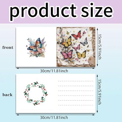 jinglinhh 6pcs Diamond Art Painting Greeting Cards Kits Butterfly Dragonfly Ladybug Frog Flower Insect with Envelopes, DIY Animal Card Making Craft for Adults, Thank You Birthday Cards Postcard Gifts - Image 2