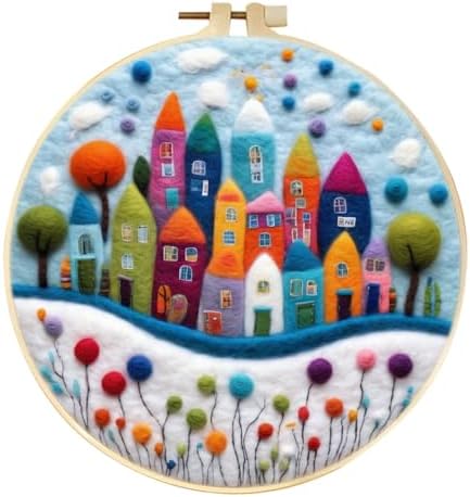 CaptainCrafts Needle Felting Kit, Wool Felt Supplies, Embroidery Hoops, Wool Painting Tools Needle Felting Starter Kit for DIY Decoration (A Colourful City) by CaptainCrafts