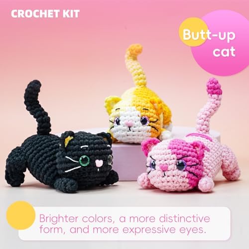 Crochet Kit for Beginners, 3-Pack cat Animal Kits for Adults, Amigurumi Set - Image 2