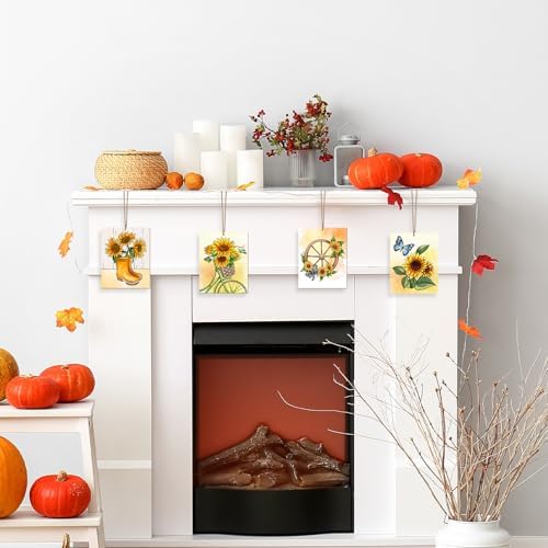 COCHIE 10PCS Large Thanksgiving Unfinished Wood Crafts to Paint for Adults, Bulk Predrilled Wooden Ornaments for Painting, Pumpkin Scarecrow Paintable Wood Slices Craft Supplies with Ropes - Image 5